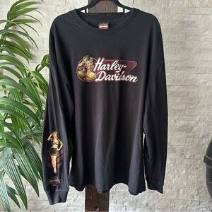 Harley Davidson Moto Pin Up Girl Rommel Annapolis Maryland Long Sleeve Tee 2XL